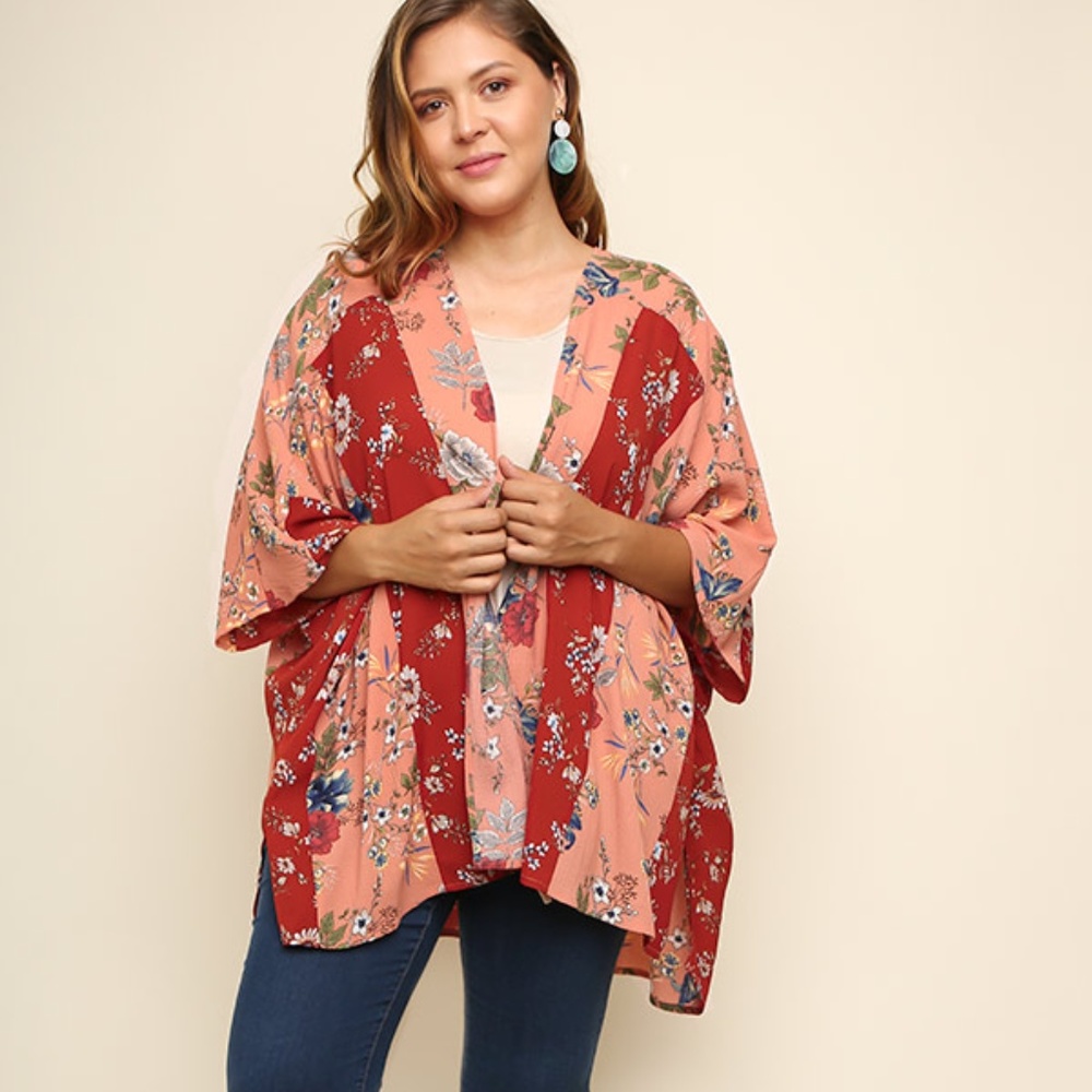 Umgee NWT Women's BOHO Multi Floral Print Open Front Kimono, XL/1X